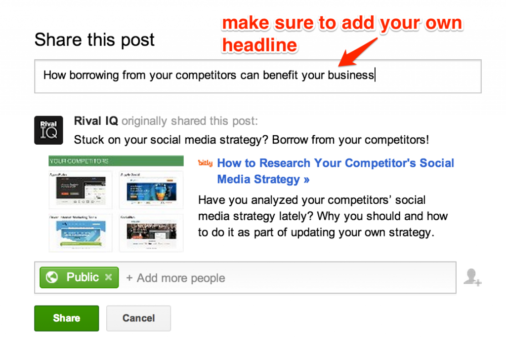 Be sure to personalize the shared post by adding your own title. 