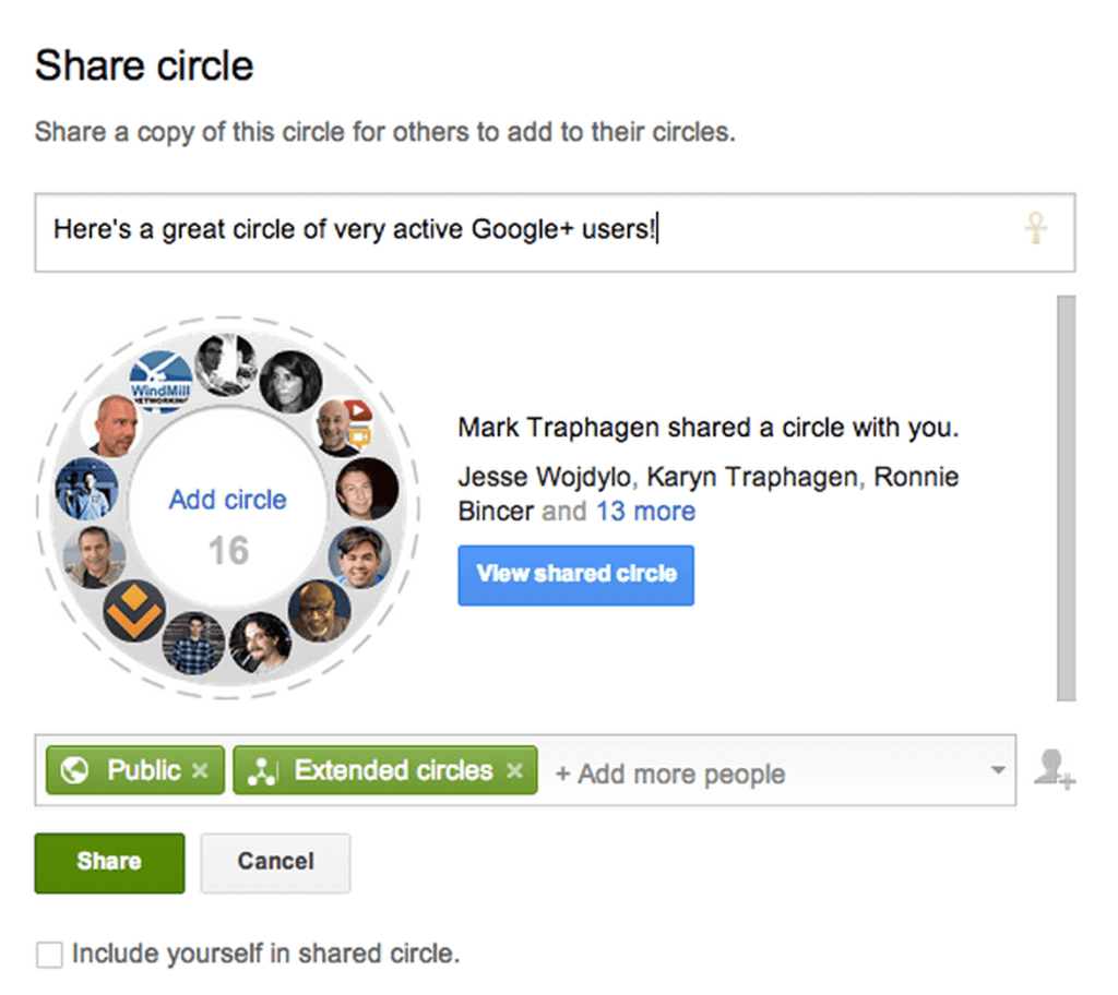 Shared circles are a great way to build relationships with influencers.