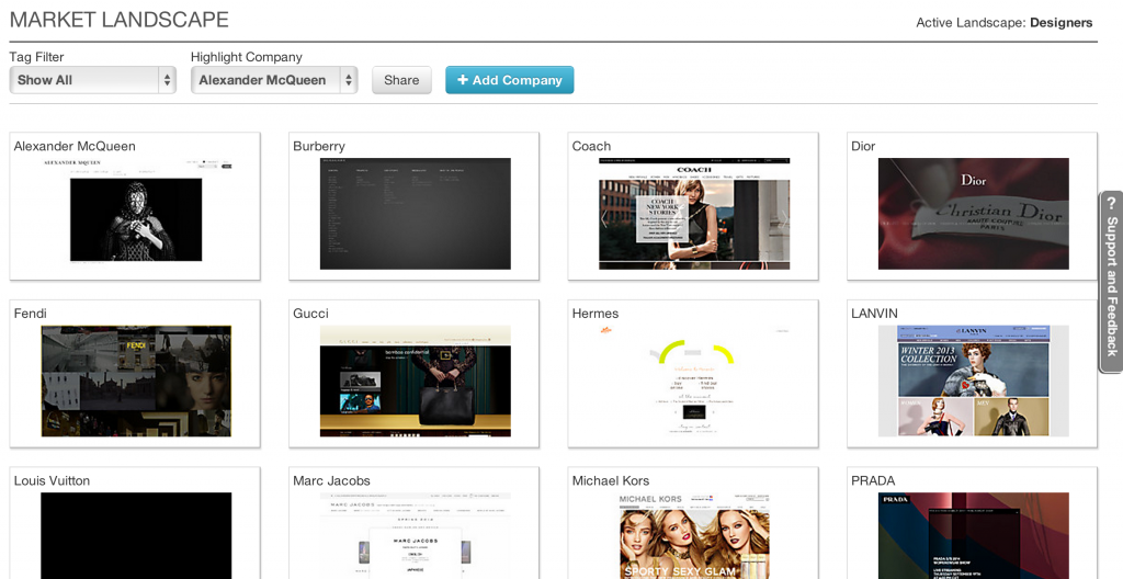 Easily view all the companies in your landscape.