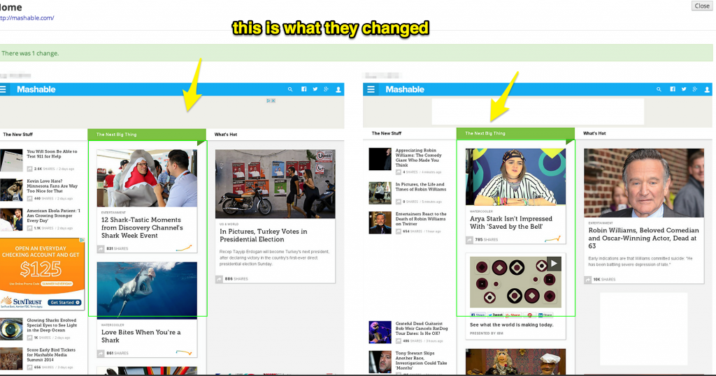 Mashable Website Change Report