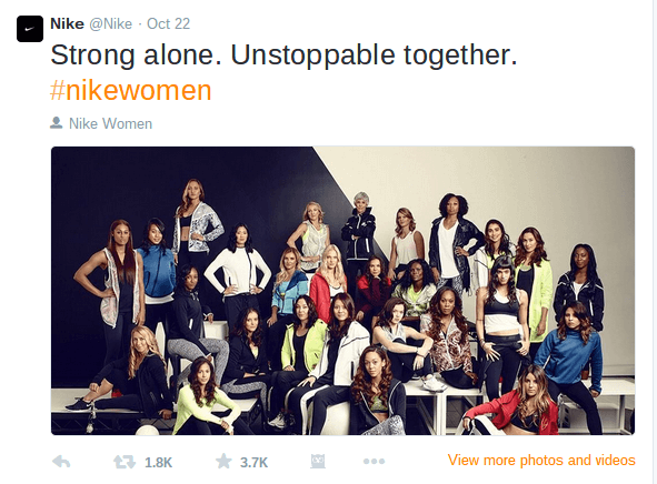 Twitter photo of strong women dressed in Nike clothing 