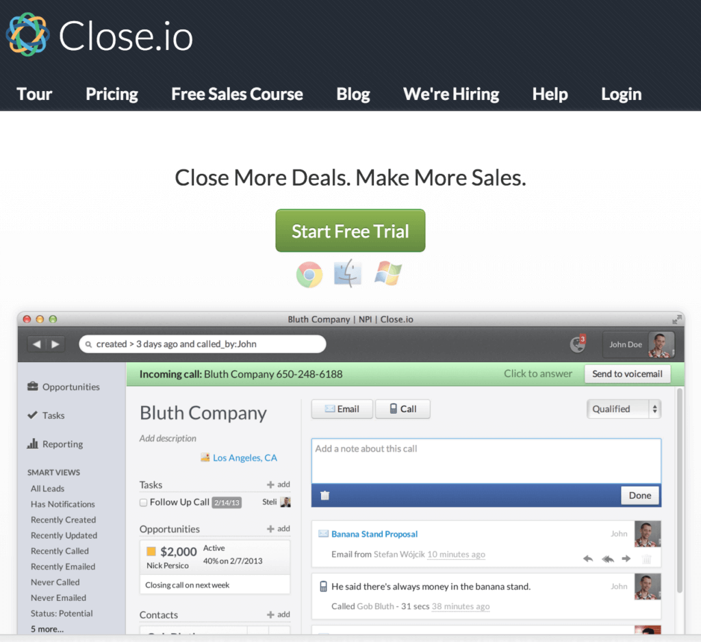 Close.io screenshot