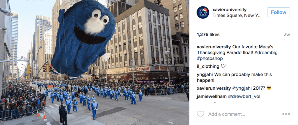 Xavier Athletic's Macy's Day Parade Post on Instagram