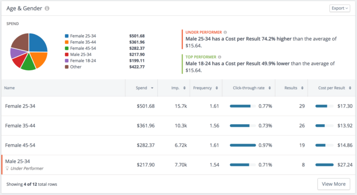 Age and Gender demographic information for Facebook Ads