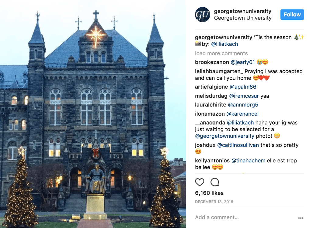 Georgetown University Georgetown marked the holiday period and saw an astonishing 18.4% engagement and nearly 6,200 likes.