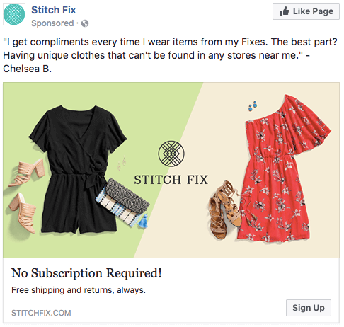 Stitch Fix Using a call to action on social media to encourage subscribers