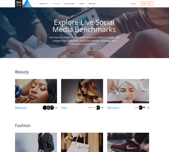 rival iq explore shows live social media benchmark screenshot