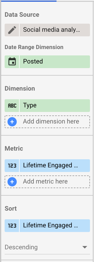 The menu for selecting your social media analytics data sources in Google Data Studio.