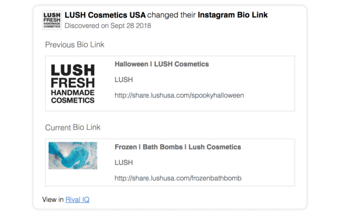 email alert for instagram bio link change