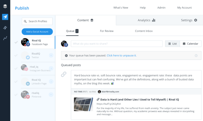 Dashboard in Buffer, our favorite low-cost social media management tool