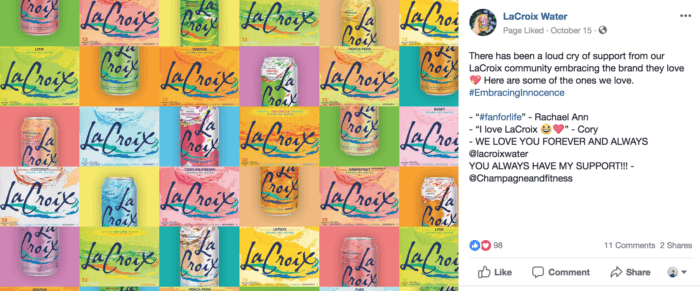 Instagram post from LaCroix during a recent PR crisis