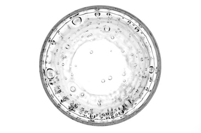 Looking down into a glass of sparkling water