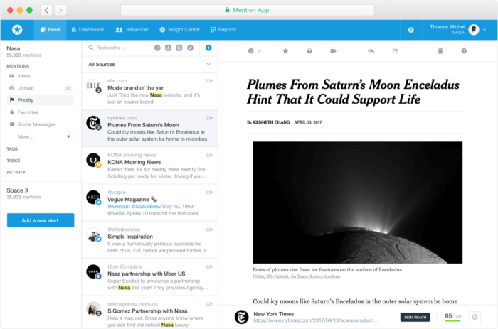 Dashboard from Mention, one of our favorite low-cost social media listening tools