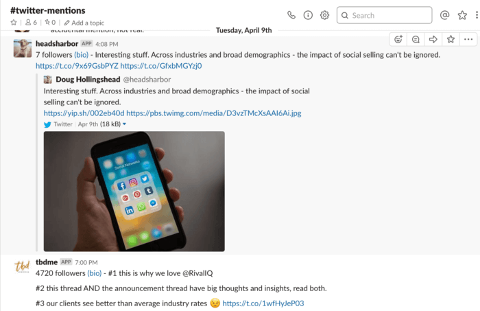 Seeing our Twitter mentions in Slack is a favorite social media listening tool hack