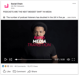 screenshot of Social Chains post on LinkedIn containing a video