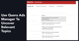 simmonds' slide from MozCon showing an example Quora Ads Manager campaign creation