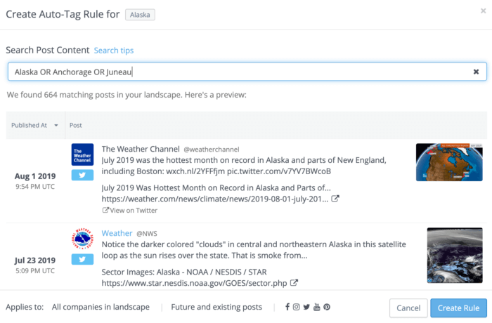 Auto-Tag Rules like this one about Alaska can streamline your social content analysis