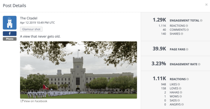 The Citadel posted about the view from its quad.