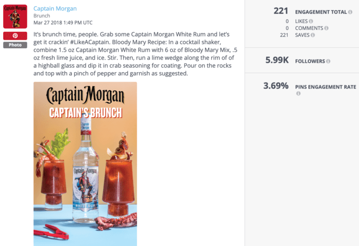 Pinterest post from Captain Morgan about a Bloody Mary cocktail