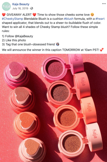 Facebook post from KAJA featuring four different types of blush.