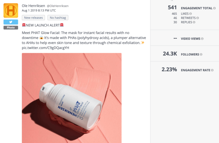 Ole Henriksen's new release post on Twitter was simple and just featured the product.