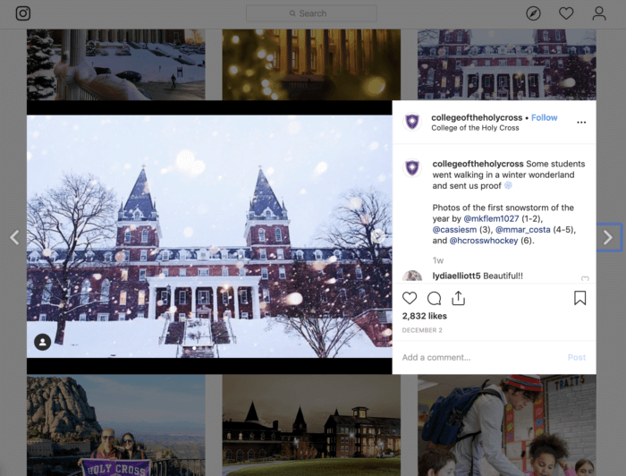 UGC photo from College of the Holy Cross featuring a snowy shot of their campus