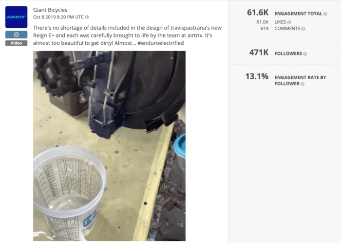 Instagram post from Giant Bicycles featuring painting a bike frame