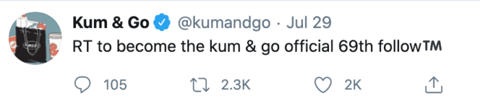 Humorous tweet from Kum and Go encouraging follows is some of the best convenience store marketing of the year