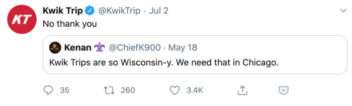 Pithy tweet from Kwik Trip making fun of Wisconsin