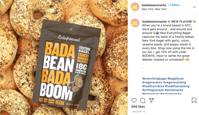 A bag of Bada Beans on top of everything bagels