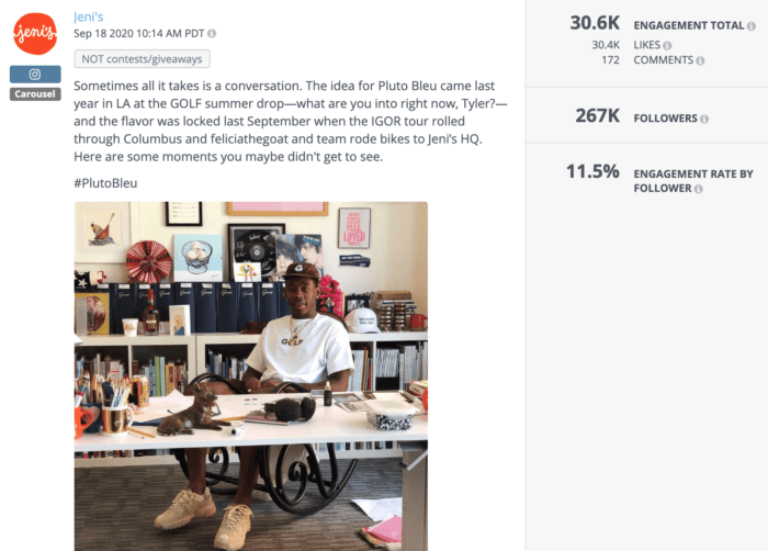 Photo of Tyler, the Creator sitting at a desk is an example of high-performing health food social media