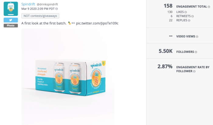 Tweet featuring a box of Spindrift pineapple was a top-performing health food social media tweet