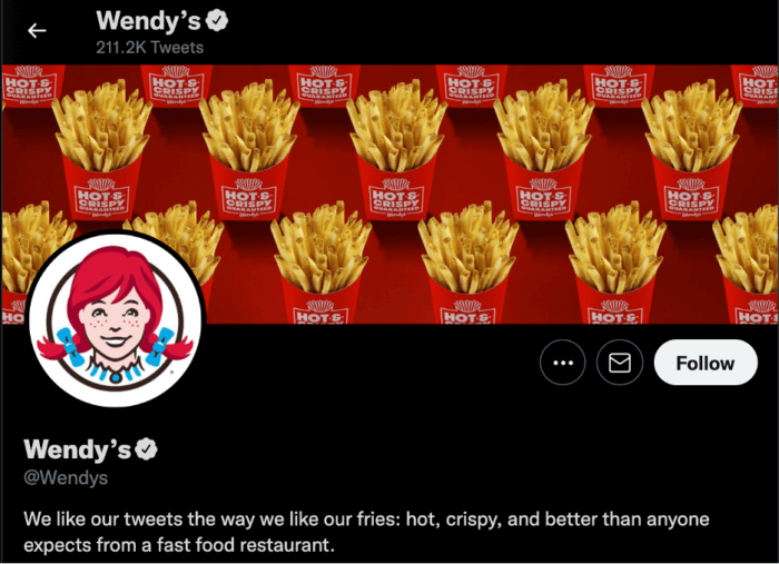 Wendy's social media profile on Twitter