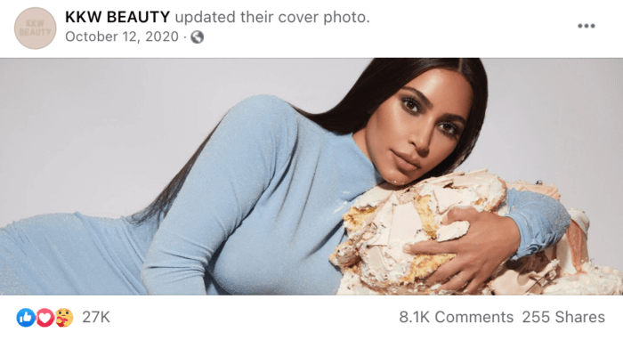 Facebook cover photo update of Kim Kardashian hugging cake was highly engaging beauty social media this year