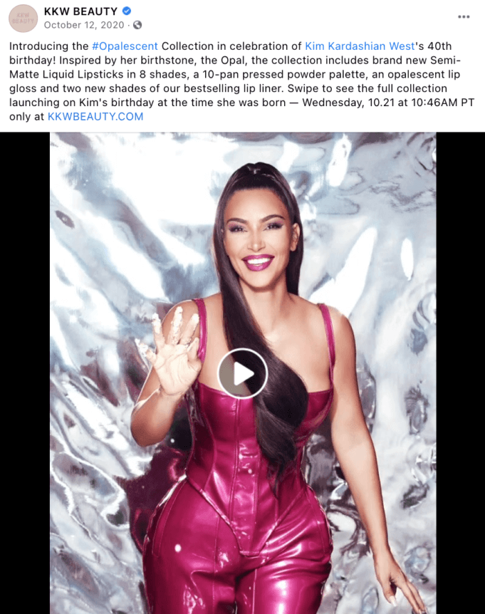 Facebook video post of Kim Kardashian with cake in honor of her 40th birthday is an example of great beauty social media