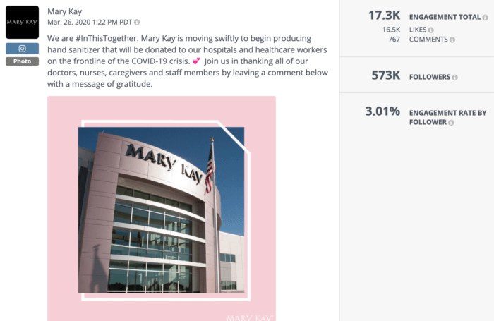 Mary Kay Instagram post featuring Mary Kay headquarters