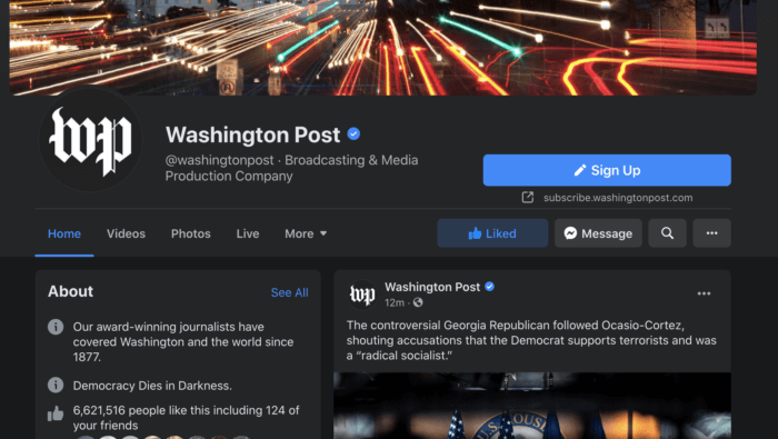 Washington Post Facebook Page