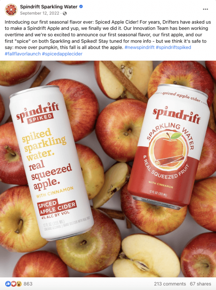 Using alt text, like Spindrift Sparkling Water does in this Facebook post, is a Facebook best practice that makes your content accessible to all.