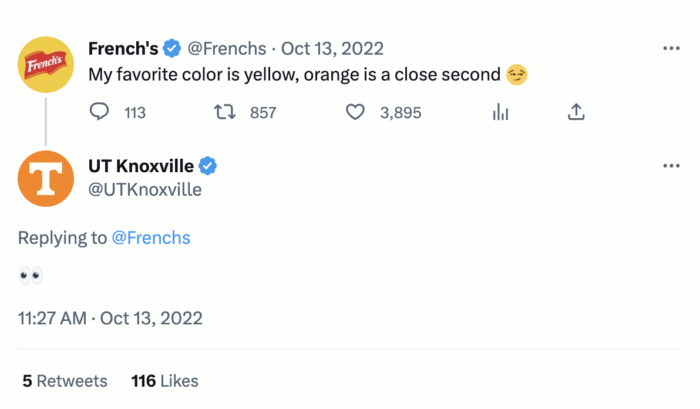 A twitter interaction between French's and UT Knoxville.