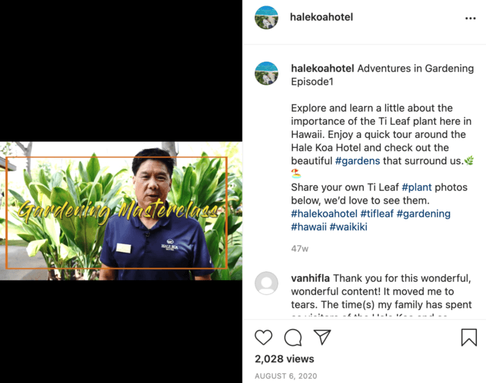 IGTV post from Hale Koa hotel featuring a gardening masterclass