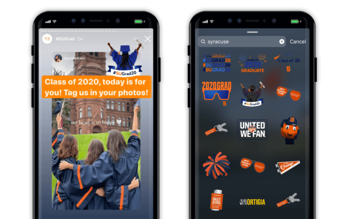 Snapshot of Instagram Stickers created by Syracuse University