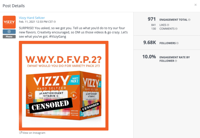 Alcohol brand Vizzy uses its distinct brand voice to capture the attention and engagement of its followers on social media.