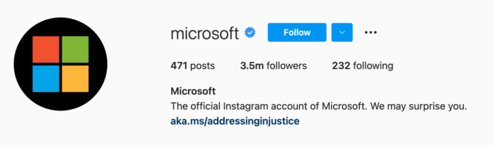 Microsoft Instagram bio