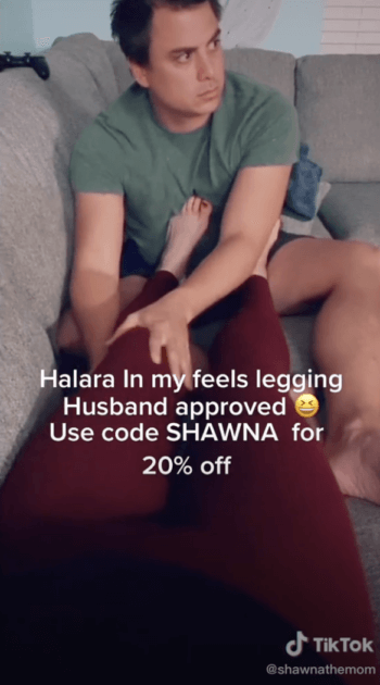 Shawna The Mom uses the allure of revealing her husband to advertise Halara on TikTok