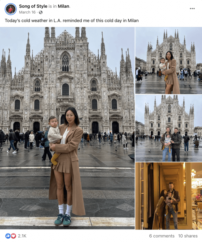 A photo album shared on Facebook by Influencer Song of Style. The photos earned a good Facebook engagement rate.