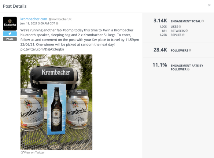 Krombacher beer social media giveaway on Twitter