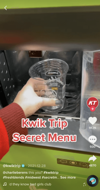 One of Kwik Trip's most viewed TikTok video is a glimpse into the convenience store's secret menu.