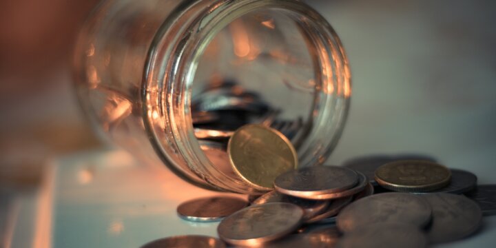 Jar of pennies for collecting funds