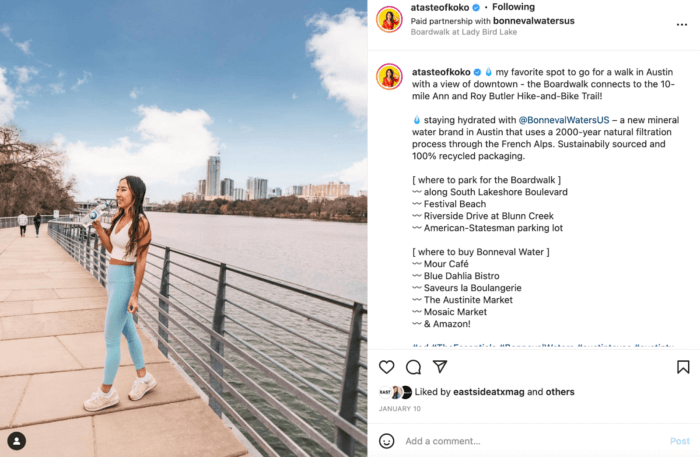 Influencer Jane Ko posing on a bridge for a sponsored post on Instagram.