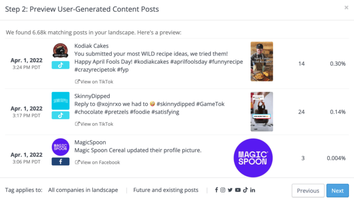 Post tagging in TikTok analytics featuring UGC posts for health food brands